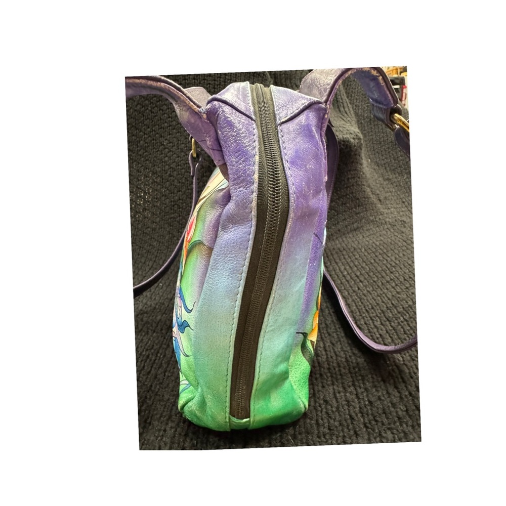 Colorful Peacock Hand Painted Anuschka Women's Bag - Picture 3 of 9
